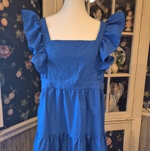 SHEIN Vibrant Blue Mini Dress with Ruffle Sleeves